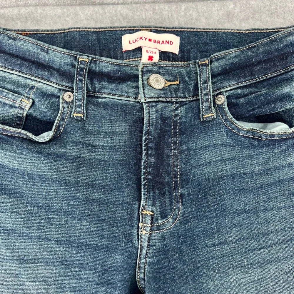 Lucky Brand Sweet Mid Rise Boot Jeans Dark Wash Frayed Hem Size 8/29 A 130240